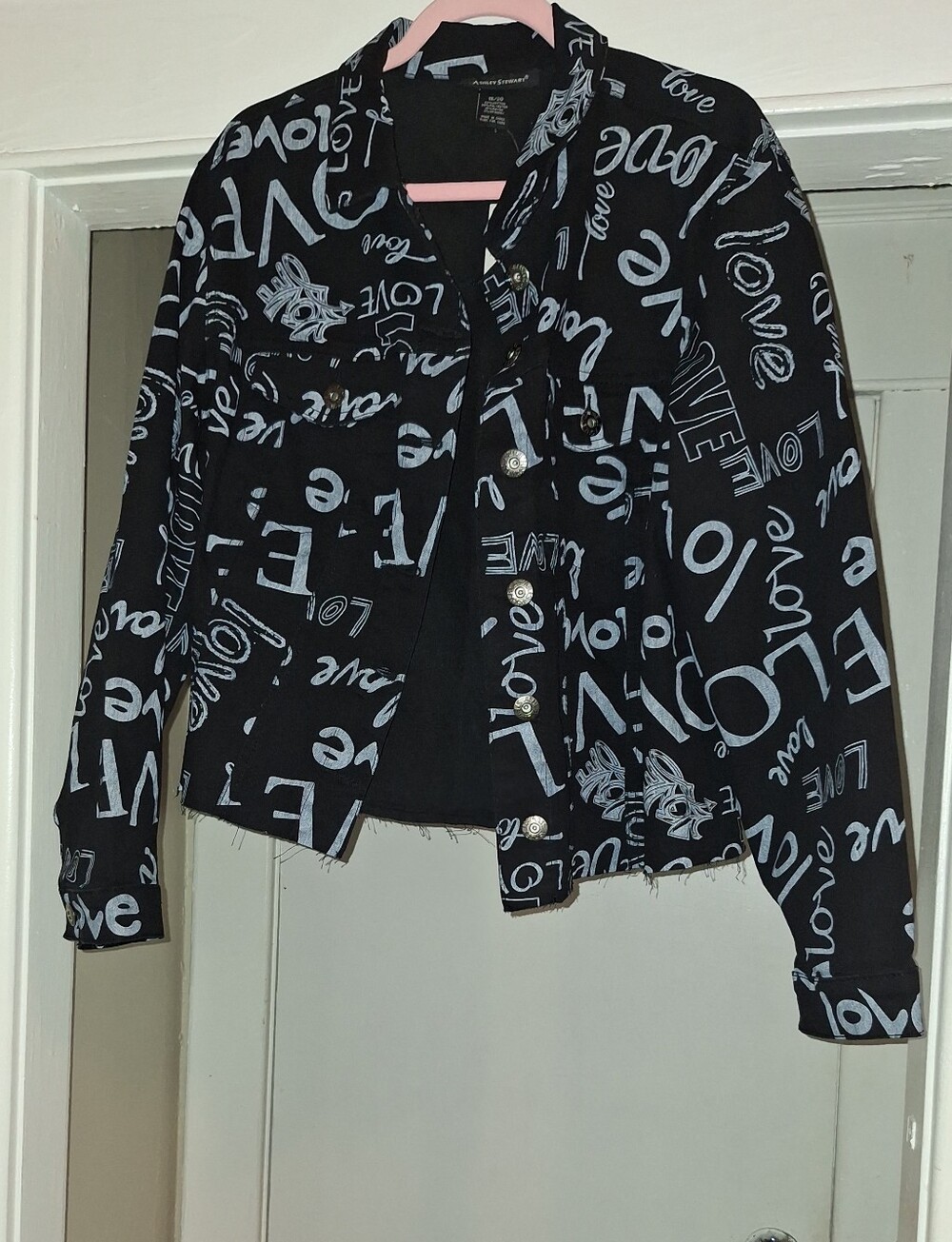 Ashley Stewart Black and White 'Love' Graphic Jean Jacket